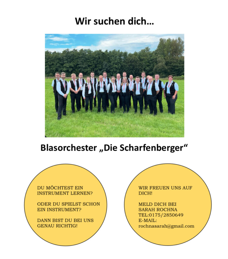 Plakat Nachwuchssuche Blasorchester "Die Scharfenberger"