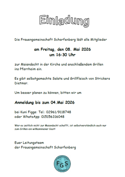 FGS Einladung Maiandacht u. Grillen